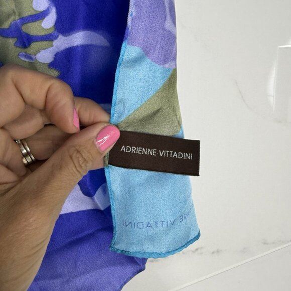 ADRIENNE VITTADINI Silk Scarf Floral Teal Rectangle 11”x54” Art To Wear Resort - Picture 4 of 9